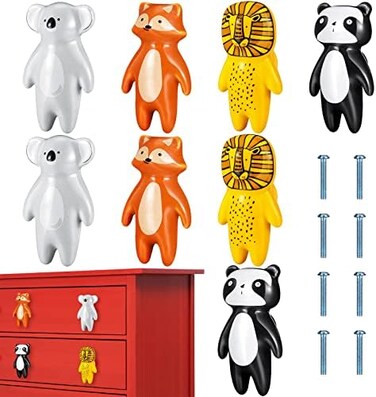 Kathfly 8 Pieces Cute Animal Knobs Kids Handles Ceramic Knobs Child Drawer Pulls Animal Cabinet Handles Lovely Cupboard Knobs Nursery Drawer Handles with Screws for Room Bedroom Bathroom Kitchen Door