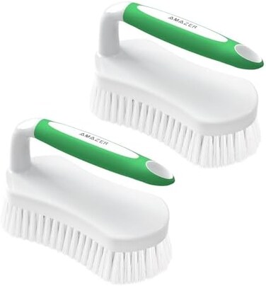 Amazer Scrub Brush for Cleaning Comfort Grip Shower Scrubber Stiff Bristles with Handle Heavy Duty Cleaner Brush for Tub Sink Carpet Floor - Pack of 2 (GreenGreen