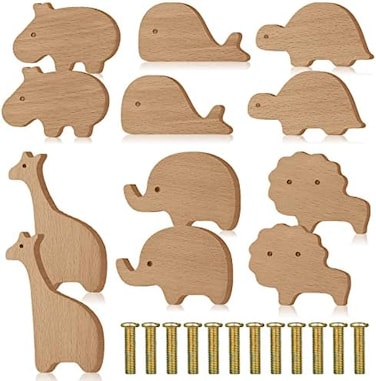 Qunclay Wooden Animal Cabinet Knobs Decorative Wood Dresser Knobs with Screws Dresser Pulls Wood Marine Woodland Animals Knobs Furniture Knobs Nursery Drawer Handles for Decor (Zoo, 12 Set