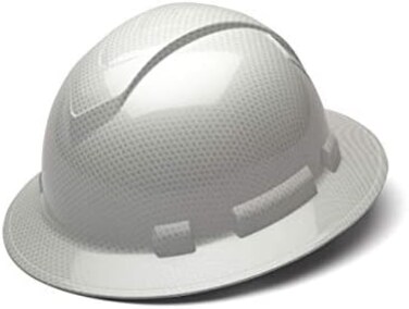 Ridgeline Pyramex Full Brim Hard Hat, 4-Point Ratchet Suspension, Shiny White Graphite Pattern