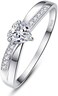 AVECON Women's Solid 925 Sterling Silver Heart Cut Cubic Zirconia Eternity Solitaire Engagement Promise Ring for Her