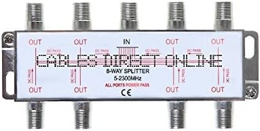 موزع هوائي محوري ثماني المنافذ بتردد 5-2300 ميجاهرتز من Cables Direct Online، متوافق مع كابلات RG6 وRG59 المحورية، مناسب للأقمار الصناعية والتلفزيون عالي الوضوح (8 منافذ).