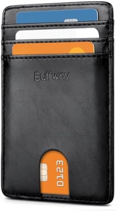 Buffway Mens RFID Blocking Slim Bifold Wallet Minimalist Leather Small Wallets for Men with Cash Pocket and Card Holder Slots