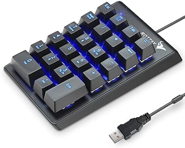 Rottay Number Pad, ROTTAY Mechanical USB Wired Numeric Keypad with Blue LED Backlit 22-Key Numpad for Laptop Desktop Computer PC - Black (Blue switches