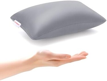 Pro Goleem Small Pillow 11&rsquo;&rsquo;x6&rsquo;&rsquo;x2.5&rsquo;&rsquo; for Traveling and Sleeping with Name Tag Tiny Pillow for Kids and Cat Nap Mini Pillows for Office or Car Neck Lumbar Rest, Gray