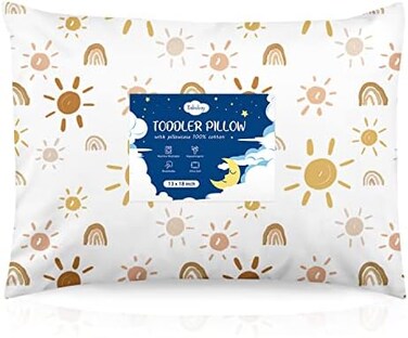 Babebay Toddler Pillow,13X18 Toddler Pillows for Sleeping, Machine Washable Kids Pillow with Pillowcase, Perfect for Travel, Toddlers Cot (Sunshine Rainbow
