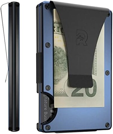 محفظة ذا ريدج الرجالية الأصلية المعدنية البسيطة المزودة بتقنية حجب الترددات اللاسلكية (RFID) - محفظة بمشبك نقود وتقنية حجب الترددات اللاسلكية (RFID) بتصميم بسيط ونحيف.