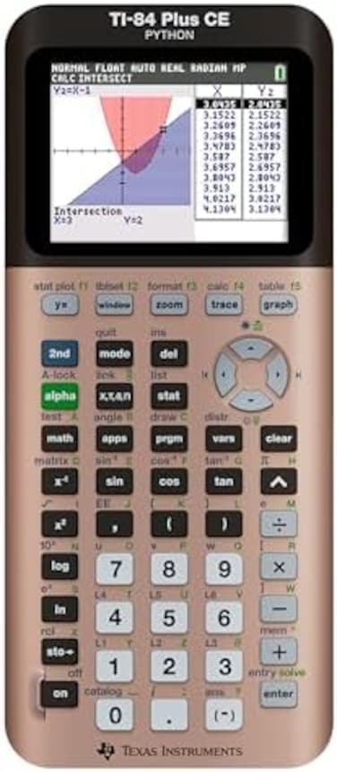 آلة حاسبة بيانية ملونة من تكساس إنسترومنتس طراز TI-84 Plus CE، لون ذهبي وردي (معدني)