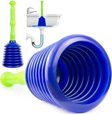 Luigi's Large Sink and Drain Plunger for Kitchens, Bathrooms, Sinks, Baths, Waste Pipes and Showers. Heavy Duty, Powerful, Commercial Style 'Plumbers Plunger' with Large Bellows