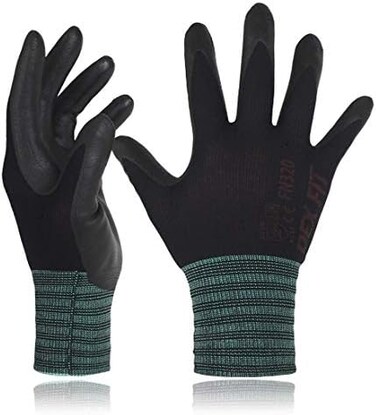 DEX FIT FN320 Gardening Gloves, Comfortable and Stretchy, Super Grip, Durable Nitrile Foam, Thin Lightweight Nylon, Machine Washable, Black 8(M3 Pairs
