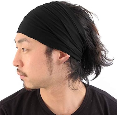 CHARM Men's Japanese Sports Headband - Stretchy Bandana Head Band Black M