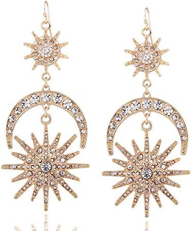 Exaggerated Luxury Sun Moon Stars Drop Earrings Rhinestone Punk Earrings for Women Jewelry Golden Boho Vintage Earrings