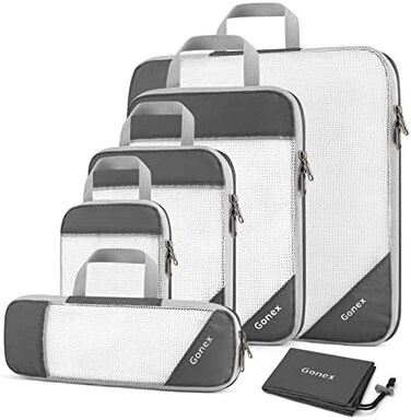 Gonex Compression Packing Cubes, Extensible Storage Mesh Bags Organizers, 6 PCS Gray, LMSXSSlimLaundry Bag