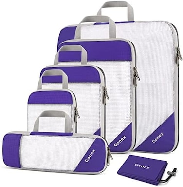 Gonex Compression Packing Cubes, Extensible Storage Mesh Bags Organizers, 6 PCS Purple, LMSXSSlimLaundry Bag