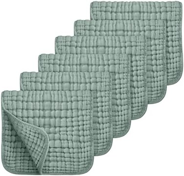 Looxii Muslin Burp Cloths 100% Cotton Large 20''x10'' Extra Soft and Absorbent 6 Pack Baby Burping Cloth for Boys Girls (Dark Green