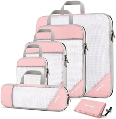Gonex Compression Packing Cubes, Extensible Storage Mesh Bags Organizers, 6 PCS Pink, LMSXSSlimLaundry Bag