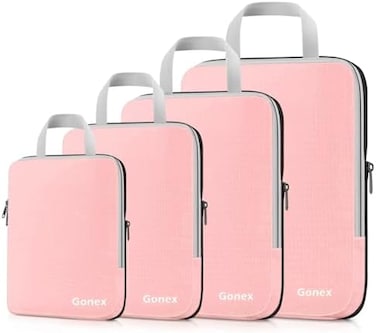 Gonex Compression Packing Cubes, 4pcs Expandable Storage Travel Luggage Bags Organizers (Pink