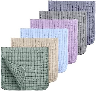 Looxii Muslin Burp Cloths 100% Cotton Muslin Cloths Large 20''x10'' Extra Soft and Absorbent 6 Pack Baby Burping Cloth for Boys and Girls(Multicolor