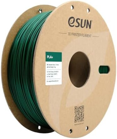 خيوط طباعة ثلاثية الأبعاد من إي صن، PLAFilament، قطر 1.75 مم، PLA Plus، دقة أبعاد ± 0.02 مم، بكرة وزنها 1 كجم (2.2 رطل)، لون أخضر صنوبري.