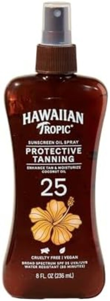 Hawaiian Tropic Sunscreen Oil Spray Protective Tanning, Enhance Tanmoisturize coconut oil, Tropical Scent, SPF 25 UVA/UVB, Water resistant (80Mins, Vegan, No Oxybenzone - 236ml