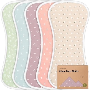 KeaBabies Organic Burp Cloths for Baby Boys and Girls - 5-Pack Super Absorbent Burping Cloth, Burp Clothes, SoftPlush Newborn Towel, Milk Spit Up Rags, Burpy Cloth Bib for Unisex, Burping Rags (Blooms