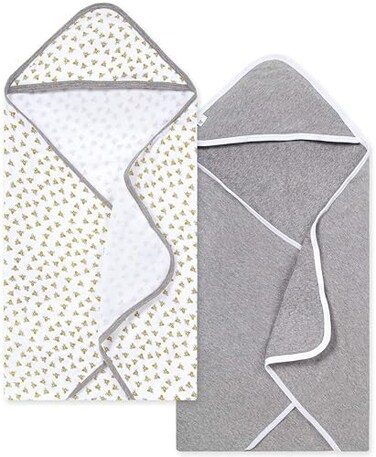 Burt's Bees Baby Infant Hooded Towels Honey Bee Organic Cotton, Unisex Bath Essentials and Newborn Necessities, Soft Nursery Towel with Hood Set, 2-Pack Size 29 x 29 Inch