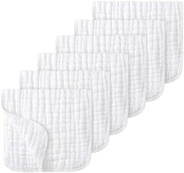 Looxii Muslin Burp Cloths 100% Cotton Muslin Cloths Large 20''x10'' Extra Soft and Absorbent 6 Pack Baby Burping Cloth Pure White