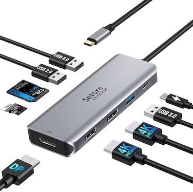 Selore&amp;S-Global USB C Docking Station Dual Monitor, 9 in 1 USB C Triple Display Docking Station to Dual HDMI Adapter Displayport SD TF Card Reader 2USB 2.0, 1 USB 3.0, 100W PD for USB C Thunderbolt 3