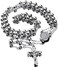 CaleesLLC 30" Stainless Steel Rosary Beads Necklace 6mm Silver Color with Jesus Christ Crucifix Cross