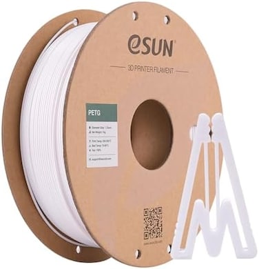 خيوط طباعة ثلاثية الأبعاد من نوع PETG من eSUN، قطر 1.75 مم، دقة أبعاد ± 0.05 مم، بكرة وزنها 1 كجم (2.2 رطل)، لون أبيض سادة.