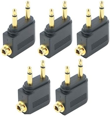 SAISN Headphones Adapter 3.5 mm Airplane Airline Travel Headphone Jack Audio Adapters Converter (5 Pack, Golden Plated