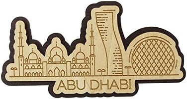 مغناطيس ثلاجة خشبي محفور عليه شعار مدينة دبي، من إنتاج شركة برينت تو التذكارية
