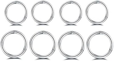 NewZenro 8Pcs Surgical Stainless Steel 16G Sleeper Cartilage Daith Tiny Small Hoop Earrings Mini Septum Hinged Clicker Nose Ring for Women Men Girls Helix Tragus Piercings 8mm 10mm Set Silver