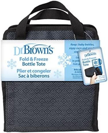 Dr. Brown's Dr. Brown's FoldFreeze Bottle Tote, Breastfeeding Essential Cooler Bag, 6 Baby Bottles Milk Storage Black