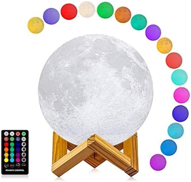 LOGROTATE Moon Lamp 3D Printing 16 Colors LED Moon Light with Stand and Time Setting (7 inchRemoteTouch Control, Hanging Lunar Global Lights for Birthday Kids Gifts Lovers Gifts