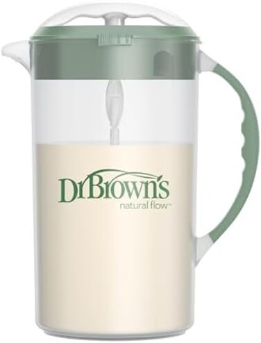 Dr. Brown's Baby Formula Mixing Pitcher with Adjustable Stopper, Locking Lid,No Drip Spout, 32oz, BPA Free, Olive