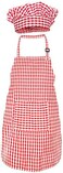 Jennice House Kids Apron and Chef Hat Set, Cute Children Baking Aprons for Boys and girls Cooking Artists Painting Gardening Aprons (Red Gingham, Small
