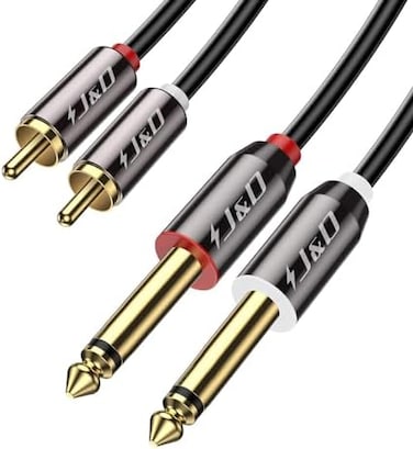 كابل J&D JD 2 × 6.35 مم إلى 2RCA مطلي بالذهب [غلاف نحاسي] [شديد التحمل] كابل محول صوت ستيريو 2 × 6.35 مم 1/4 بوصة ذكر TS إلى 2 RCA ذكر - 3 أقدام