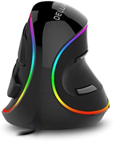 DELUX Ergonomic Mouse, Wired Large RGB Vertical Mouse with 6 Buttons, Removable Wrist Rest, 4000DPI and On-Board Software Reduce Hand Strain, for Carpal Tunnel(M618Plus RGB-Black