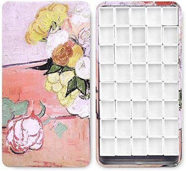 qianshan 40Pcs Empty Half Pans with Magnetic Stripe Watercolor Paint Travel Tin Palette Case, Artist Paints Half Pan Kits for DIY Watercolor Oils or Acrylics Painting Art Drawing Champs Rose