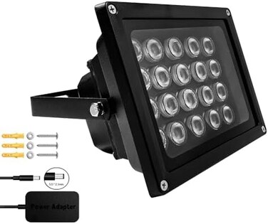 JCHENG SECURITY JC 210ft Infrared Illuminator, 20 LEDs 90 Degree Wide Angle IR Illuminator for Night Vision,Waterproof LED Infrared Flood Light Black