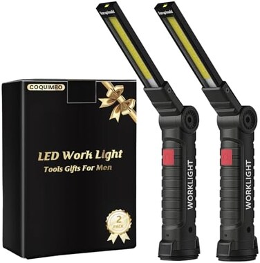 Coquimbo Tool Gifts for Men, Rechargeable LED Work Lights Grill Light Flashlights with Magnetic Base 5 Modes 360&deg; Rotate(2pack Black