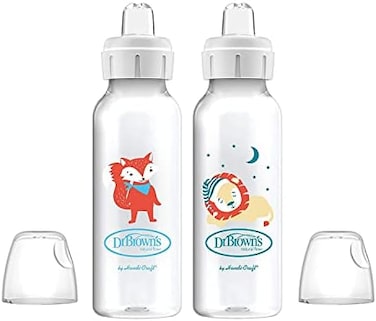 Dr. Brown's Milestones Narrow Sippy Bottle, 100% Silicone Soft Sippy Spout, 8oz/250mL, FoxLion, 6m