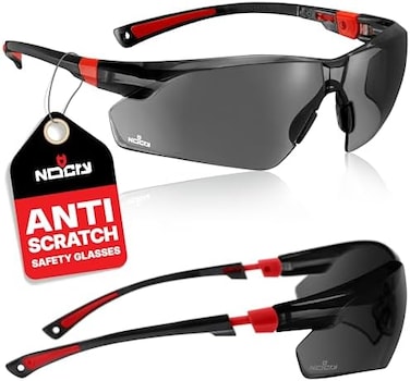 NoCry WorkSports Safety Sunglasses - with Green Tinted Anti Scratch Wrap-Around Lenses, Non-Slip Grips, UV 400 Protection, Adjustable Fit, BlackRed Frames