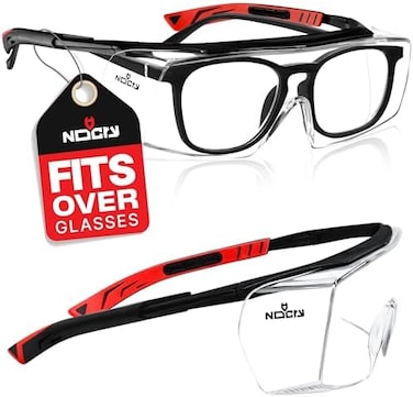 NoCry Safety Glasses That Fit Over Your Prescription Eyewear. Clear Anti-Scratch Wraparound Lenses, UV400 Protection, ANSI Z87OSHA Certified. Use in the Lab, Travelling