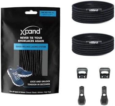 Xpand Quick Release Round-Lacing No Tie Shoelaces System with Elastic Laces - One Size Fits All Adult and Kids Shoes