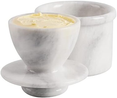 Radicaln Marble Butter Keeper 4.25'' Inches White Handmade French Butter Holder for Kitchen Counter Decor, Ideal Butter DishCrock