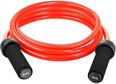 حبل قفز N1Fit مُثقّل - (1.5 رطل، مصنوع من مادة PVC صلبة، قطر 12 مم) مناسب لرياضات الكروسفت والملاكمة - حبل قفز ثقيل بمقابض مبطنة من إسفنج الذاكرة مانعة للانزلاق لتمارين اللياقة البدنية وتدريبات التحمل