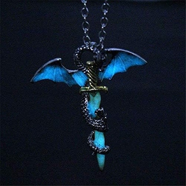 DUANMEINAD Glow in The Dark Dragon Sword Necklace Luminous Pendant Punk Titanium Steel Dragon Sword Wing Pendant Necklaces