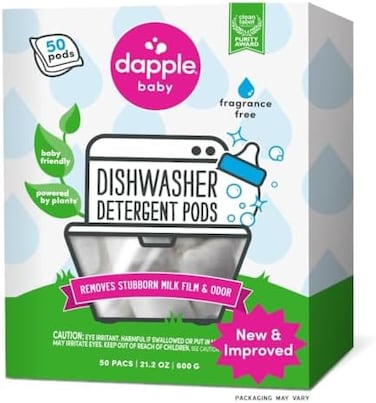 Dapple Dishwasher Detergent Pacs Baby, 25 Count Pouch (Pack of 2, Fragrance Free, Plant BasedHypoallergenic Dishwasher Pods - Removes Milk ResidueOdor - Dishes, Baby BottlesKitchenware